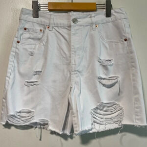 Aeropostale 90’s Baggy Short Distressed White  Denim Shorts Size 8